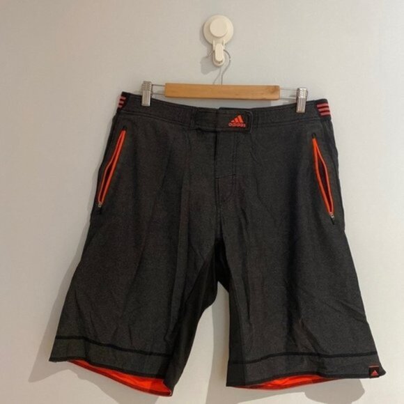 Adidas Men Gray Orange Athletic Velcro Closure Shorts Size Large - Picture 1 of 16